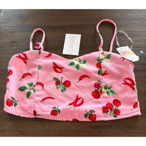 No Comment Pink Peppers Cherries Spaghetti Strap Crop Top Large